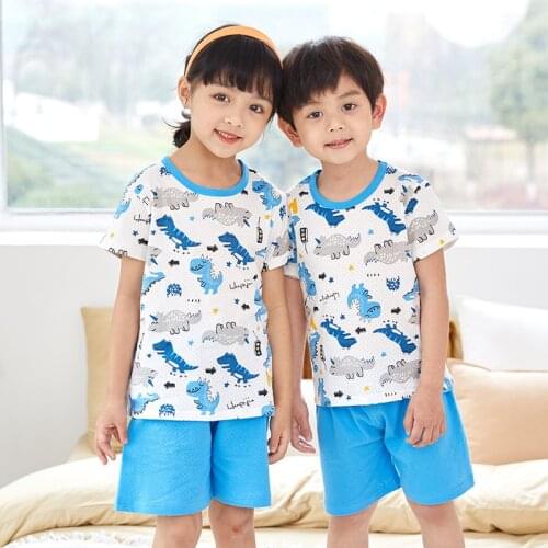 Summer Breathable Mesh Clothes for Baby Girls Boys Shirt+shorts 2pcs/set Pajamas Homewear Sets Children Cartoon Nightwear Suit