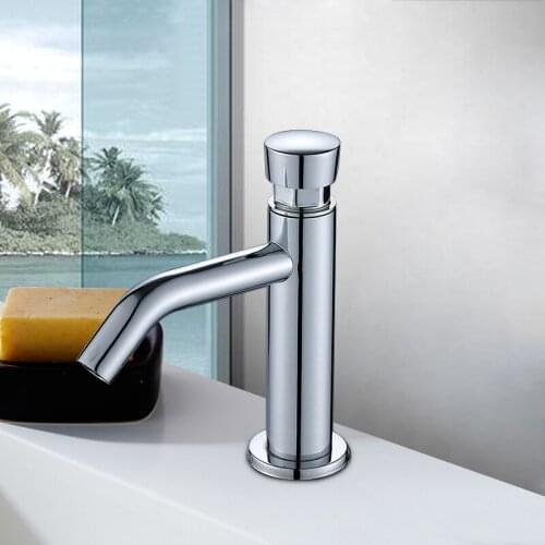 Bathroom Basin Faucet Time Delay Faucet Copper Touch Press Cold Water Saving Tap Wash Basin Tap for Home Public Toilet Hotel