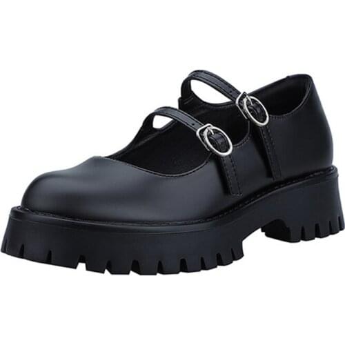 Retro Buckle Design Platform Mary Jane New British Round Toe Thick Heels Single Pumps Shoes For Woman Punk Style Creepers Shoes