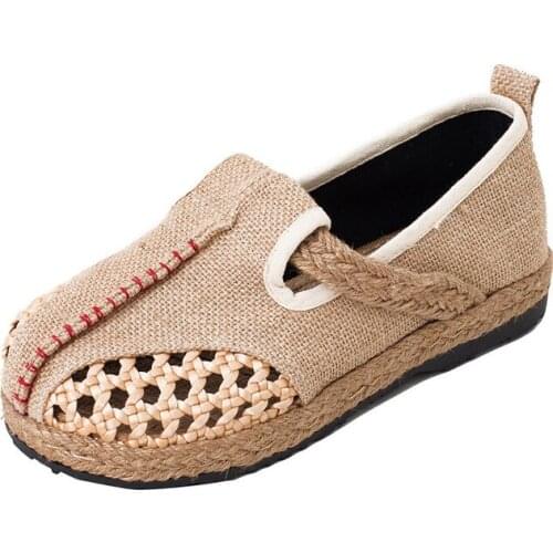 Breathable Linen Trend Lazy Flat Shoes Walking Shoes Round Mianma Folk canvas Shoes For Women Slip Flat Foot Shoes Hollow