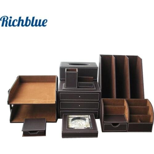 Storage Box 8PCS/Set Desk Sets Leather Office Business File Cabinet Stand Stationery Organizer Pen Holder Box File Rack Ashtray