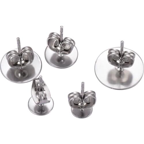 100Pcs/Lot Stainless Steel Blank Post Earring Studs Base Pins Jewelry Findings Ear Back For DIY Making Wholsale