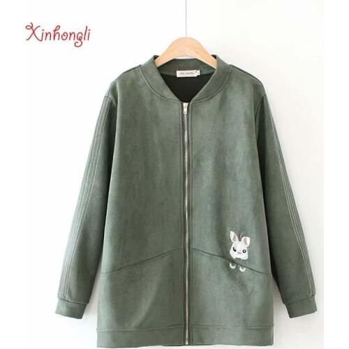 Plus size solid black Faux Leather women suede jacket 2020 NEW spring autumn casual ladies stand collar Embroidery loose coats