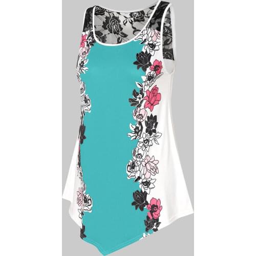 Wipalo Plus Size Lace Panel Floral Cropped Tank Tops Female Summer Scoop Neck Sleeveless Long T-Shirts Camis Women Clothes 5XL