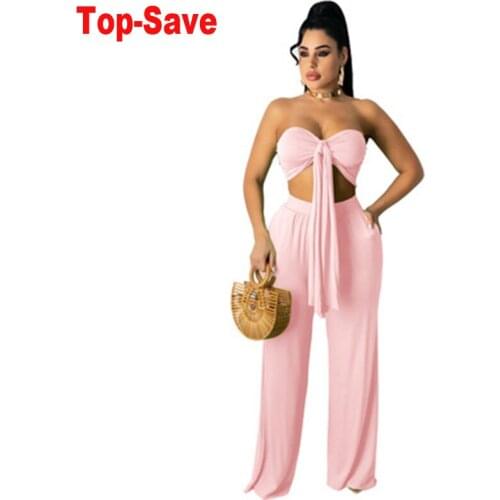 Strapless Crop Top Two Piece Set Casual Women High Waist Wide Leg Pants Solid Skinny Tracksuit Plus Size Elegant Birthday Outfit