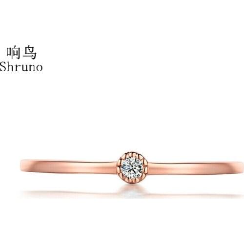 Shruno 0.02ct Diamond Anniversary Ring Solid 14K Rose Gold Natural Diamonds Women Trendy Fine Jewelry Ring Band Special Present