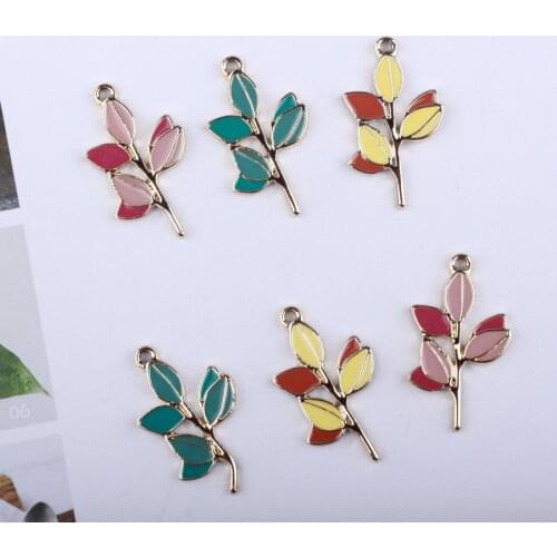 10pcs Multicolor twig leaves Zinc Alloy Enamel Bracelet Necklace Charms Pendant For Jewelry Making Finding Women Men