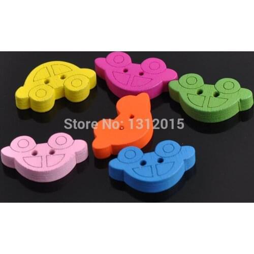 100pcs 23x13mm 2 Holes Mixed Dyed Wooden buttons cars For Sewing Scrapbooking Crafts B1215-26