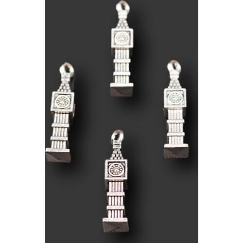 15pcs Silver Plated 3D Retro Architecture Clock Tower Bracelet Earrings Pendant DIY Charms For Jewelry Crafts Making A1716
