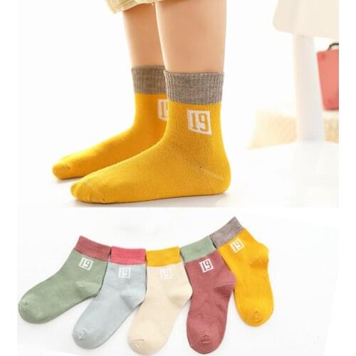5 Pairs Kids Socks Boys Girls Cotton Soft Thick Socks Cartoon Fashion Socks Spring Winter Student Socks Breathable Sock