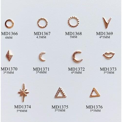 500pcs/lot Rose Gold Circle Lips Cross Star Moon Metal Studs Rivets Nail Art Decoration Supplies Nails Accesorios Jewelry Charms