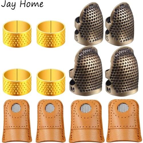 6Pcs Sewing Thimble Copper Finger Protector Finger Shield Ring Thimble Leather Finger Pads Fingertip For Hand Sewing Quilting