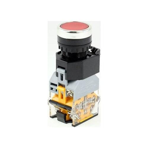 AC 380V 10A 6 Terminals Latching Red Flat Push Button Switch w 220VAC LED Lamp