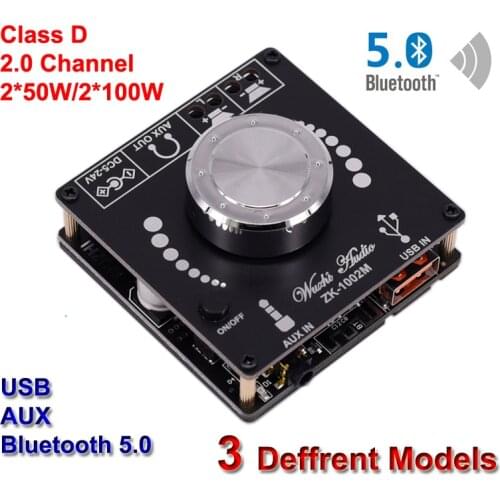 Bluetooth 5.0 2*50W/100W TPA3116D2 Audio Power Amplifier Stereo HiFi Class D Digital Home Theater USB Sound Card Mini Music AMP