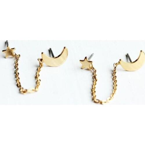 Chain Studs Moon Star, Chain Link Moon and Star Studs, Connector Studs, Two Hole Studs, Chain Studs,Chain Earrings,Moon Studs
