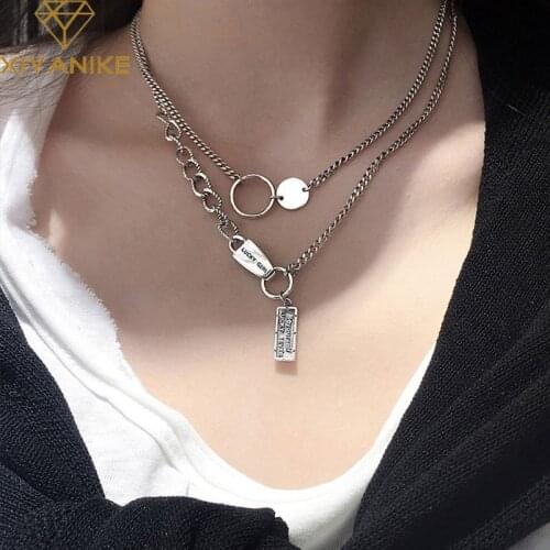 XIYANIKE 925 Sterling Silver Square Brand Lucky Letter Circle Pendant Necklace Female Light Luxury Fashion Retro Jewelry Couple