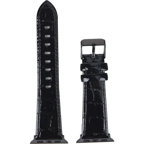 Black Bamboo crocodile pattern Leather Band for Apple iWatch 42MM 38MM 44MM 40MM 6 SE 5 4 3 2 1 Stainless steel color buckle