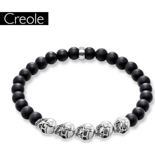 Black Obsidian Skull Beads Bracelet Black Stone Heart Matted Bracelet, Rebel 925 Sterling Silver Jewelry Gift For Men
