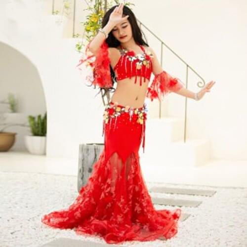 Top-Grade Childrens Belly Dance Clothes Sexy Bra Wrapped long-Skirt Oriental Dance Suits for Kids Peformance Costumes for Girls