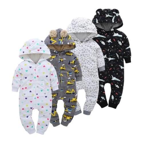 Childrens wear long-sleeved hooded fleece jumpsuit fashion cartoon newborn baby cotton clothes boys and girls newborn clothing