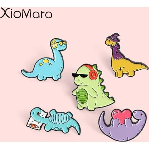 Macaron Enamel Pins Custom Cool Dinosaurs Glasses Brooch Lapel Badge Bag Cartoon Cute Animals Jewelry Gift For Friends Wholesale
