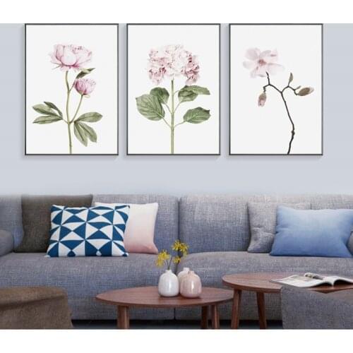 Pink Flower Canvas Painting Home Decoration Living Room Modular Wall Art Pictures Nordic Posters and Prints No Frame