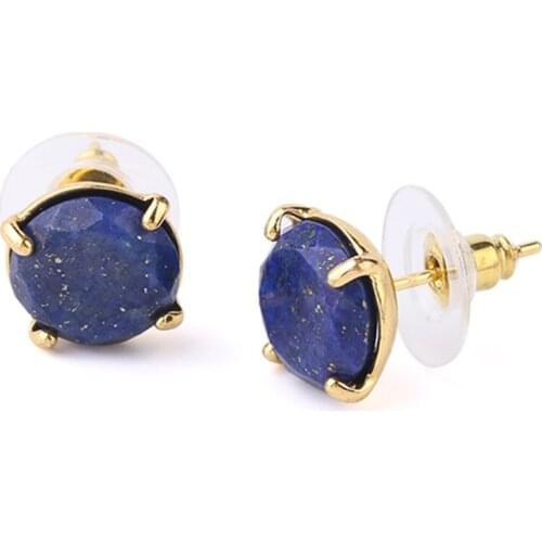 KFT Natural Stone Stud Earrings Waterdrop round oval Shape Crystal Quartz Faceted Stone Earring Stud Jewelry for Women Men Girls