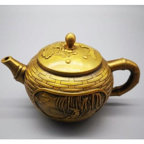 China brass jiang ziya fishing teapot crafts statue