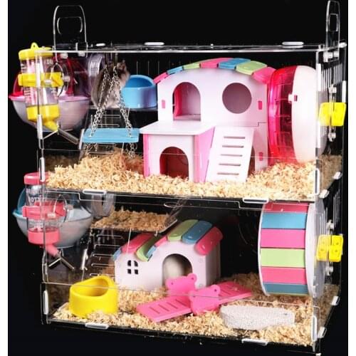 Large Size Hamster House Acrylic Small Pet Cage Transparent Oversized Villa Guinea Pig Basic Cage Toy Supplies Package Nest
