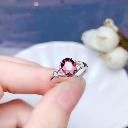Natural red garnet stone Ring Natural gemstone Ring S925 silver trendy Fork opening geometry womens girl party gift Jewelry