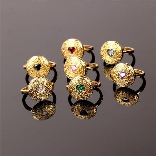 EYIKA Vintage Pattern Round Big Open Rings Pave Multicolor Heart Crystal Zircon Resizable Gold Ring Dubai Jewelry Accessories