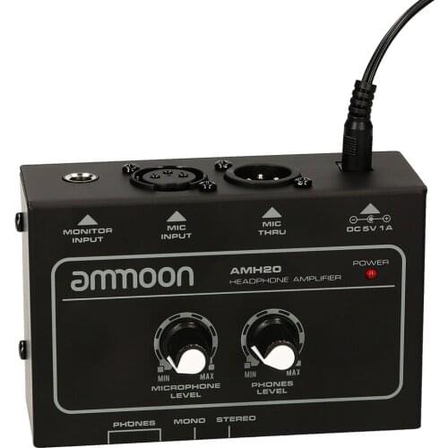 Ammoon AMH20 Compact Portable Monitor Headphone Amplifier Microphone Amplifier Low Noise Volume Control