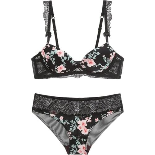 Sexy Lace Bra sets Fashion printing Floral Bras panties For Women A B C Cup underwear Lingerie intimates Female Brassiere sets