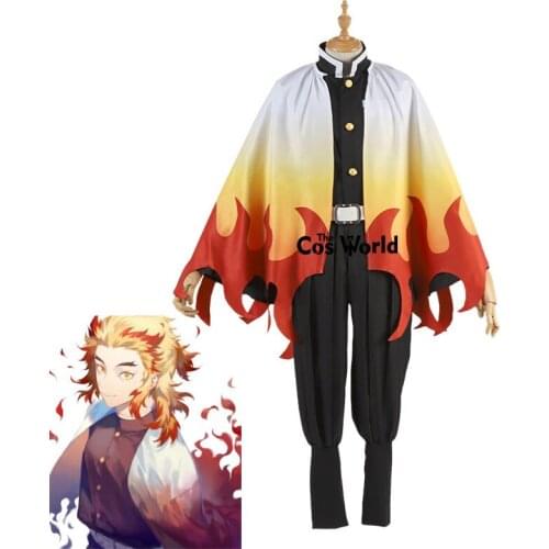 Demon Slayer: Kimetsu no Yaiba Rengoku Kyoujurou Uniform Cloak Tops Pants Outfit Anime Cosplay Costumes