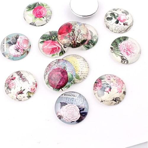 Round Beautiful Flowers Glass Cabochon 10/12/16/18/20/25mm Flatback Dome Cabochon Embellishments Base Setting DIY Accessories
