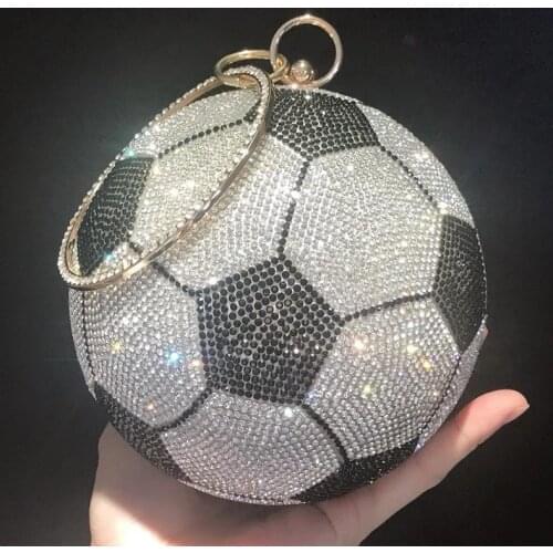 Fashion Football/Soccer Shape Crystal Clutch Purse New Ball Women’s Diamond Mini Party Prom Shoulder PhonePurses Dinner Clutches