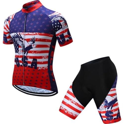 New SAIL SUN Men Ciclismo Maillot Cycling Jersey USA Star Clothing bike Ciclismo Sportswear Cycling Bib shorts With Gel pad Sets