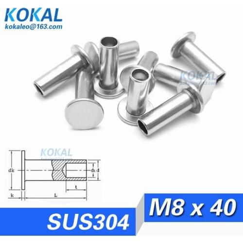 [P304-M8*40]20PCS Free Shipping SUS304 stainless steel Screw Series thin head semitubular rivets M8*40mm rivets