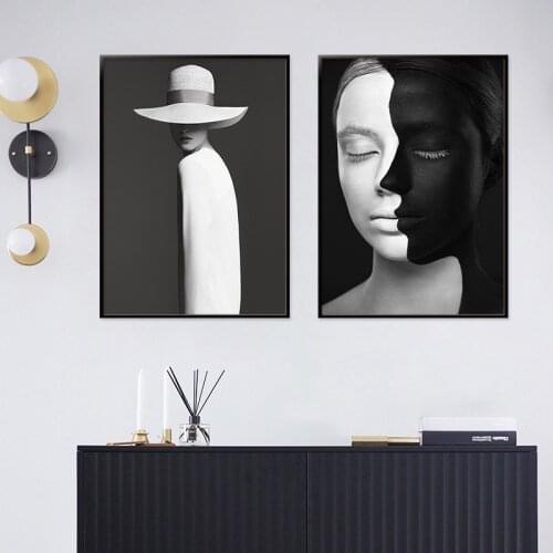 Black and White Woman Portrait Abstract Canvas Painting Wall Picture and Prints Workart Posters for Bedroom Home Wall Decoration
