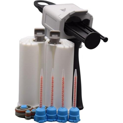 2pcs 50ml 10:1 Empty Dual-Barrel Cartridge with 4pcs 10:1 Mixing Nozzle and 50ml AB Glue Gun 10:1 Glue Adhensive Caulking Gun