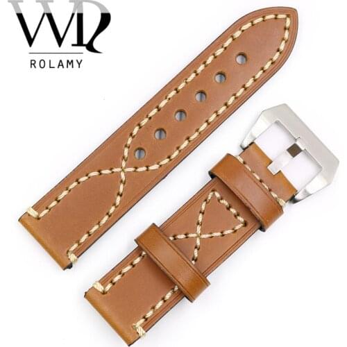 Rolamy Watch Band 20 22 24 26mm Leather Strap For Tag CARRERA Omega Montblanc Panerai Daytona Submariner Tissot Watchbands Strap