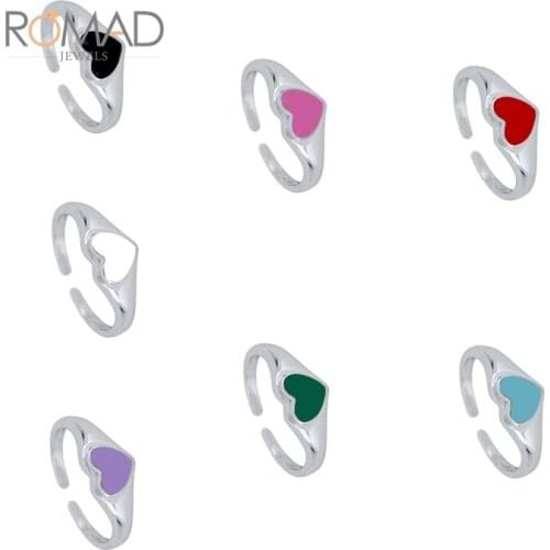 ROMAD 925 Sliver Green Black Red Purple Heart-shape Rings 2021 Trend Drop Oil Open Rings For Women Wedding Jewelry Bague Femme