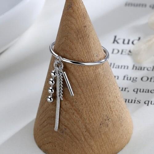 Luxury Silver Color Pendant Round Closed Rings Chain Tassel Geometric Jewelry for Women Men Anillo anillos Bague S925 Stamp