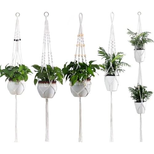 Handmade Flower Hanging Pot Rope Net Macrame Plant Hanger Flower Pot for Home Wall Decoration Courtyard Garden Planter Basket