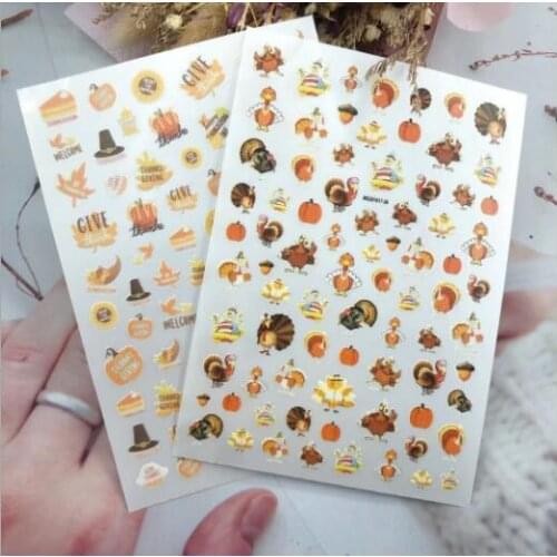 DIY Japanese Style Nail Stickers Traceless Dry Glue Nail Decals Christmas Turkey Nail Art Nail Decor