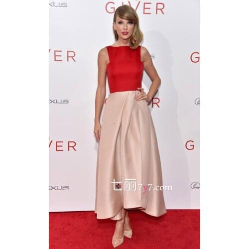 Sexy A-line Ankle-Length Evening Dresses red And pink High neck Formal Dress Prom Party Gowns celebrity dresses