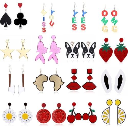 YAOLOGE Big Drop Earrings For Women Statement Acrylic Fruit Letters Exaggeration Funny Fashion Earrings 2020 Jewelry Wholesale
