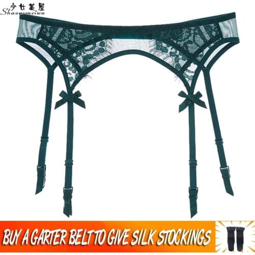 Shaonvmeiwu Sexy transparent dark green eyelash lacy garter belt garter belt outfit appeal to send silk stockings
