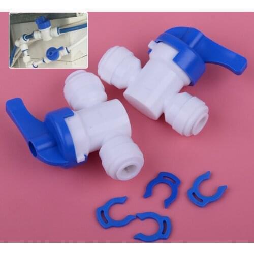 2PCS Thread Ball 1/4 inch Valve Inline Tap Quick Connect Push with E-clip for RO Water Reverse Osmosis System