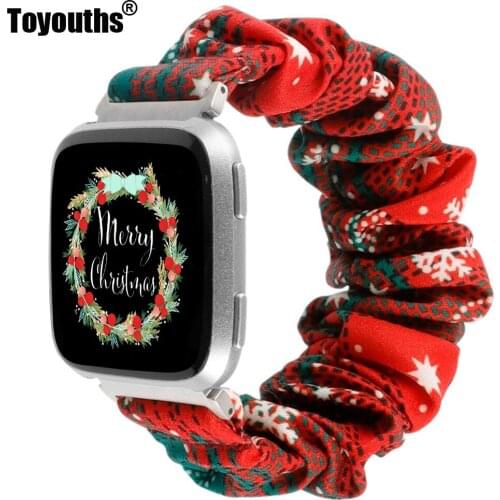Toyouths Christmas Scrunchies Bands for Fitbit Versa Women Woven Strap Replacement Elastic Fabric Strap for Versa 2/Versa Lite